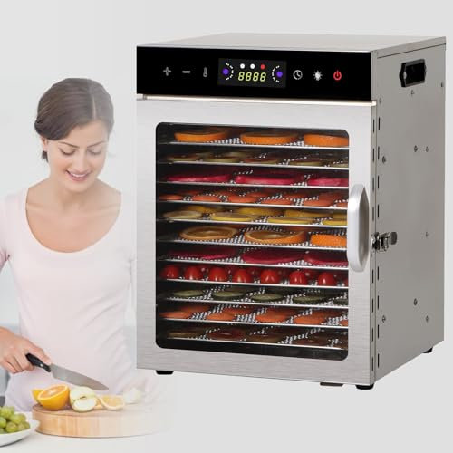 Essiccatore Alimentare In Acciaio Inox A 12 Vassoi, Essiccatore Alimentare Con Timer Digitale 24 Ore, Essiccatore Commerciale Per Frutta, Pesce, Verdure, Carne Essiccata, Erbe Aromatiche,12-Tray