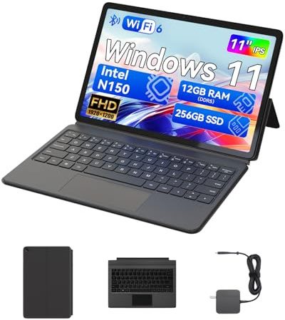 BNCF NewBook 11 Laptop Tablet 2-en-1, Twin Lake N150 12GB RAM LPDDR5 256GB SSD, Win 11 Pro PC Pantalla Táctil FHD 11, Soporte Micro HDMI con Teclado Magnético Pogo Pin y Soporte