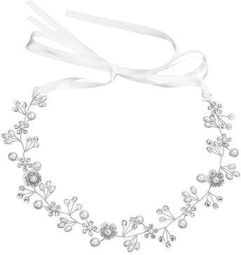 XFSRG Haarschmuck Kommunion Mädchen Prinzessin Blumenkranz Haare Weiß Perle Haarreif mit Band für Braut Frauen Schleier Braut Frauen（Silber）