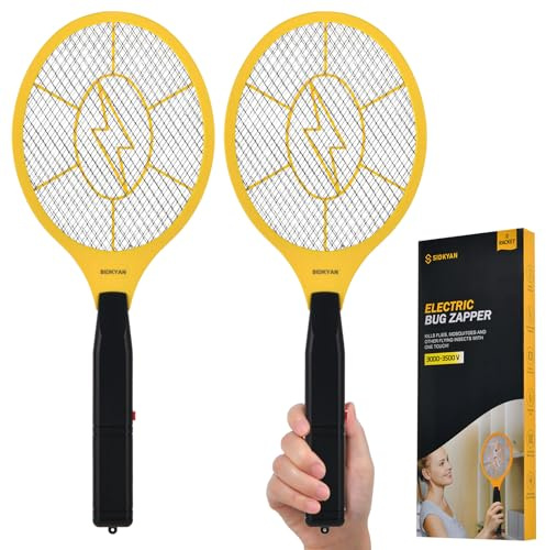 SIDKYAN Electric Fly Zapper - 2PCS Electric Fly Swatter Indoor and Outdoor - Bug Zapper with Multiple Protective Net Layer Racket - Handy Killer Catcher for Mosquito and Insect