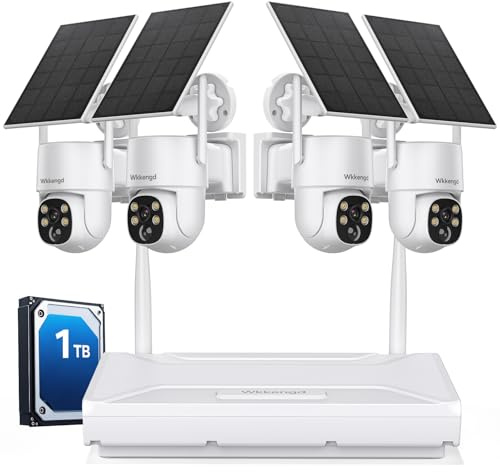Wkkengd Wireless Security Camera System Outdoor, Aurora Lux Color Night Vison 4 Cam-Kit Solar Powered Security Cameras Wireless Outdoor-1TB 360° View 2.4/5Ghz WiFi No Monthly Fee