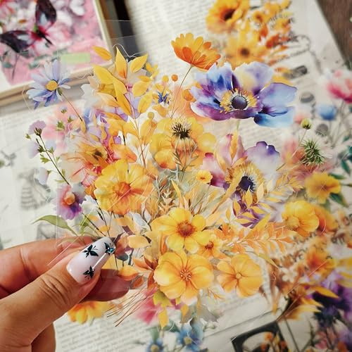Holographische Blumen-Aufkleber Set (128 Stück) – Wasserfest – Premium Scrapbook Zubehör, Journaling Sticker für Tagebücher, Fotoalben & Basteln Erwachsene (Bouquet