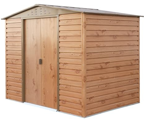 Duramax Alpine 8 x 6 (4,79 m²) Abri de Jardin en métal avec Base, Acier galvanisé à Chaud, Structure de Toit renforcée, Abri de Jardin sans Entretien et résistant aux intempéries, Grain de Bois