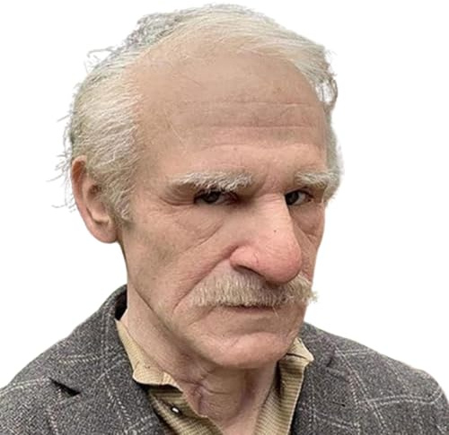 Old Man Masks, Full Head Latex Realistic Old Man Masks, Wrinklle Face Headgear with White Hair and Beard, Adults Costume Accessories for Masquerade, Stage Show, Theater Performance, Hallo-ween Cosplay