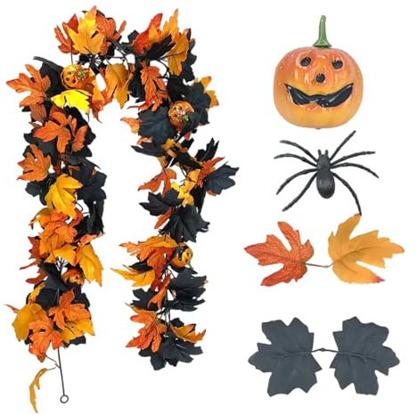 Generico Ghirlanda Halloween – Festosa Autunno Foglie D’Acero Addobbo | Spettrale Corona Halloween | Ghirlanda Autunnale Decorativa per, Ingresso, Festa, Casa, Ornamento Stagionale