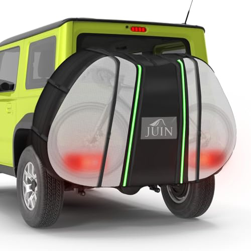 JUIN Bike Cover for Transport on Rack: 900D Waterproof Heavy Duty Bicycle Covers for Single Bikes on Car Hitch Storage - Rear Outside Tarp for Outdoor Travel - Outfits for 1 Bike (Clear)