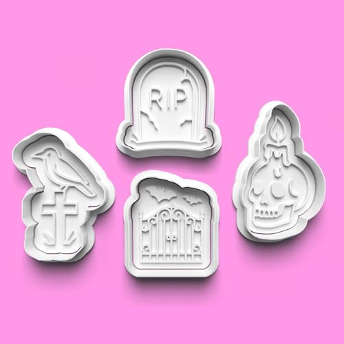 Halloween Graveyard Themed Cookie Cutter Set: Dead Tombstone Spooky Fondant Stamp