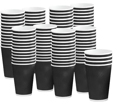 1ABOVE 12 oz Ripple Insulated Paper Cups – 3-Ply Disposable Hot Drink Cups for Coffee, Tea, Cappuccino, and Other Hot Beverages (100, Black)