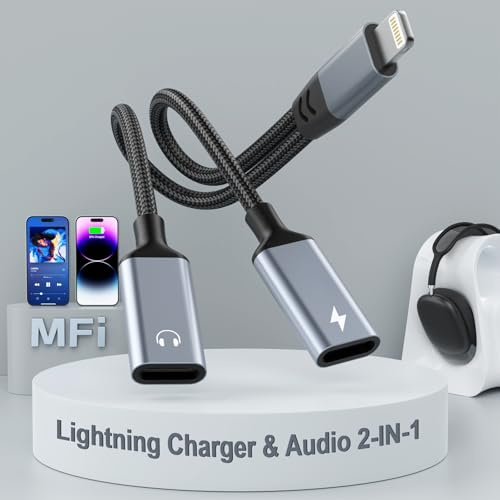 MTAKYA [MFi Certified Lightning to 2 Lightning Adapter, Dual Lighting AUX + Charger Adapter Dongle Cable Splitter Compatible for Phone 14/13/12/11/SE/X/XR/XS/8/7/6 Support Call (Black)