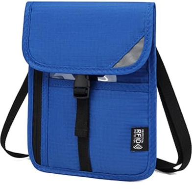 Kalttoy Cartera de viaje RFIDS para el cuello, con correa cruzada ajustable, protección contra robos, bolsa de viaje para pasaporte y documentos, Blue, One Size