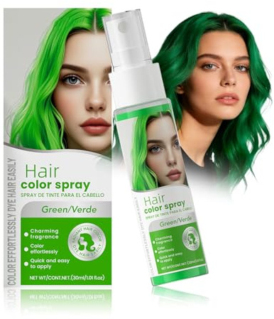 Grünes Haarfarbe, Temporäre Haarspray Auswaschbare Haarfarbe Spray für Karneval, Fasching & Party - Temporäre Haartönung für Joker, Cosplay & Halloween - Sofort-Effekt & Leicht Abwaschbar