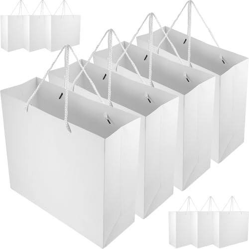 ibasenice 10 Weiße Papiertaschen aus Papier mit Henkel 10 Stück Einfache Tragetaschen mit Griff für Geschenke und Festivaltaschen bei Partybedarf