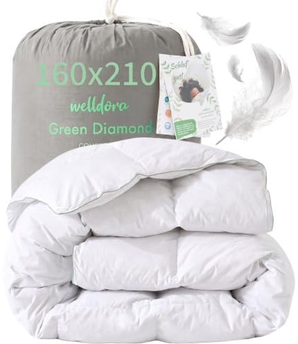 Welldora Komfort Bettdecke 160x210 Ganzjahres | Federn & Daunen extraweich | Bauschige Daunendecke für kuschelige Nächte | 100% Federn & Daunen | Oeko-Tex, RDS & Downpass ohne Lebendrupf | Decke 160x210