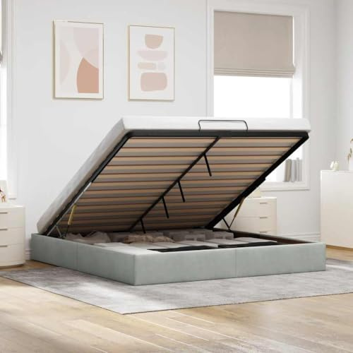 KKHOMEI Letto Contenitore 180 x 200 cm Letto Matrimoniale con Contenitore Struttura Letto 180 x 200 cm Letto Imbottito Letti Idraulico Grigio Chiaro