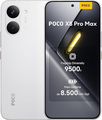 XIAOMI POCO X8 Pro MAX - Smartphone de 12+256GB, Dimensity 9500s, batería de 8500 mAh, Sensor Light Fusion 600 de 50MP con OIS, 1 año de garantía Extra, Cargador no Incluido, Blanco (Versión ES)
