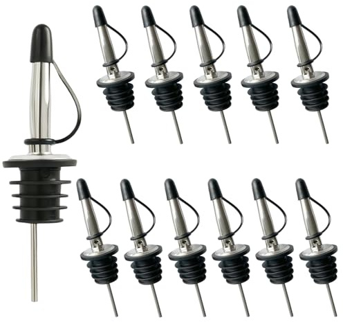 HoxzoDa 12 Pieza Vertedor de Botella de Acero Inoxidable con Tapón Protector, Vertedor para Vino Tinto, Licores, Aceite, Vinagre, Vertido Sin Goteo, Adecuado para Botellas con Abertura de 19 mm