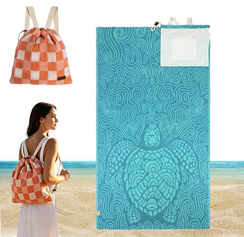 2 in 1 Convertible Beach Towel and Backpack with Lnner Zip Pocket, Sand-Repelling Fabric 2-in-1 Convertible Beach Towel Bag, Quick Dry Beachs Blanket for Travel, Picnic, Camping, Pool (7)