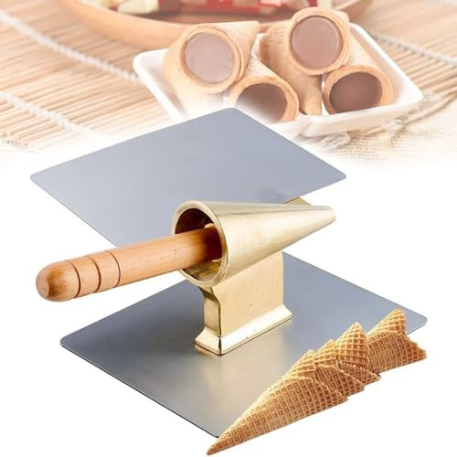 Machine à cornets de crème glacée, rouleau de cônes gaufrés avec poignée en bois antidérapante, pour cônes de pâtisserie et pizzelles, friandises croustillantes ou à mâcher
