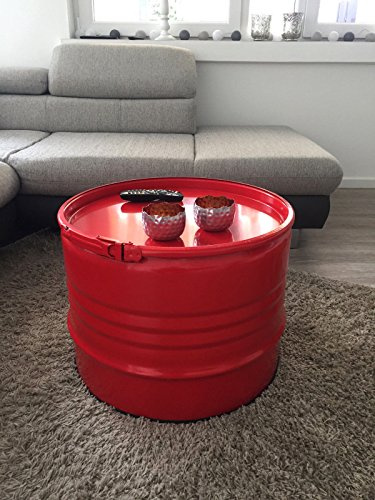Srm-Design Fassmöbel Tisch Couchtisch Ölfass Beistelltisch mehrere Farben 45 cm hoch ø 57 cm Durchmesser (Rot + Spannring)