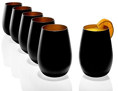 Stölzle Lausitz Becher Olympic 465 ml, 6er Set, Wassergläser in schwarz (matt) und bronze, spülmaschinenfest, bleifreies Kristallglas, hochwertige Qualität
