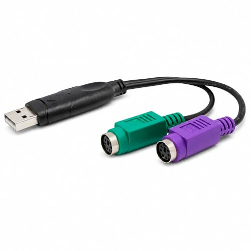 Aukson E28 PS2 - Adaptador USB macho a 2 PS/2 PS2 hembra, adaptador para ratón y teclado, USB A macho a 2 conectores PS/2 hembra y ratón adaptador con cable de 20 cm