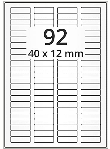 Laserdrucker Etiketten auf A4 Bogen, weiß - 40 x 12 mm - 9.200 Papier Aufkleber auf 100 Blatt, ablösbare Universal Klebe-Etiketten, matt