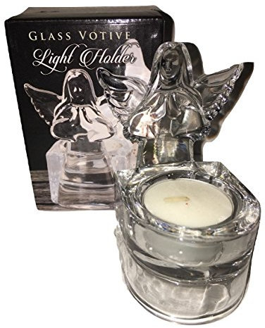 Biblegifts Angel Votive Tea Light Holder 4 High or Holy Water Font Glass Ornament Candle Worship Religious Gift in Box