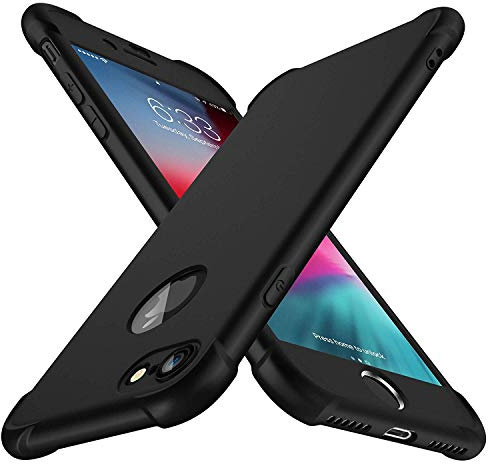 ORETECH Coque Compatible avec iPhone 7 et iPhone 8, avec 2 x Protecteur D'écran en Verre Trempé Housse Hybride Robuste 2 en 1 Antichoc Ultra Mince Anti Rayures PC TPU Etui pour iPhone 8 7 Case Noir