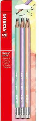 STABILO Swano pastell – grafitpenna med suddgummi – paket med 6 – blandade färger – grad HB