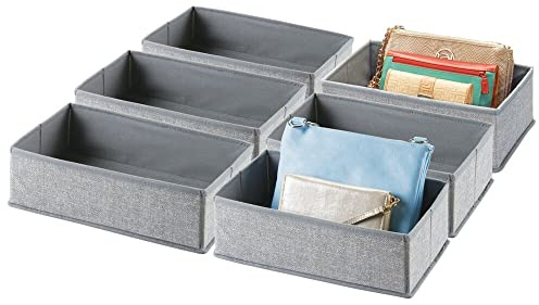 mDesign 6er-Set Aufbewahrungsbox – praktischer Schubladen Organizer für Wäsche, Accessoires und Schmuck – Faltbare Stoffbox aus atmungsaktiver Kunstfaser – grau