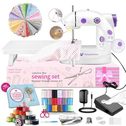 Easy Sewing Machine for Beginner Kid, Electric Portable Sewing Machine Lightweight, Small Household Sewing Handheld Tool with Upgrade with Wewing Kit Extension Table Foot Pedal for Home DIY Project.