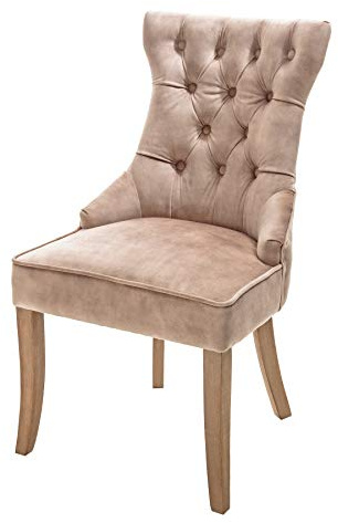 Stuhl CASTLE - 57cm - cappuccino - Samt Massivholz Komfortgriff | Ziersteppung, Nosagfederung, stabil, Esszimmerstuhl, Eyecatcher, bequeme Polsterung