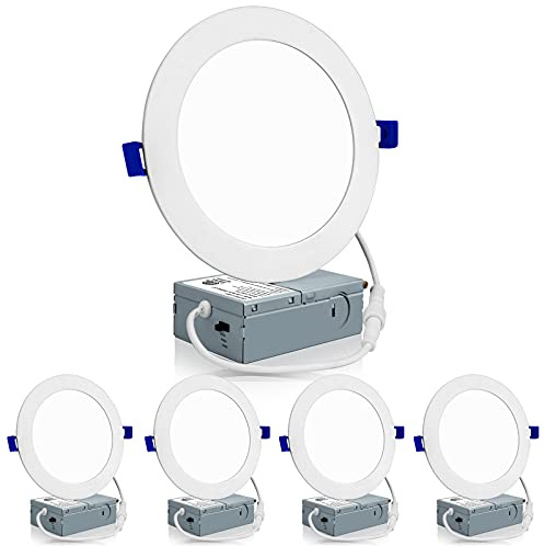 Meconard 4 Pack 6 Inch Ultra-Thin LED Recessed Ceiling Light, 3000K/4000K/5000K Selectable, Dimmable 12W=110W, 1050LM, IC Rated Can-Killer Downlights with Junction Box, ETL and Energy Star Listed