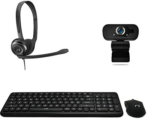 NONSOLOINFORMATICA Kit tastiera mouse senza fili con webcam full hd 1080 cuffie con microfono per videoconferenze, skype, zoom, google meet, teams, didattica e smart working (KIT-SMART-WORK)