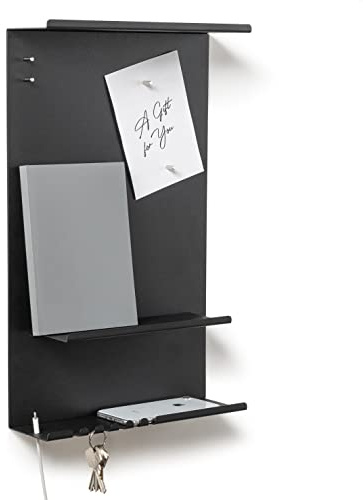 byde Wandorganizer Hele aus Stahlstruktur. 30 x 9 x 49 cm 3-in-1 Wandregal mit Magnettafel und Magneten. Tafel für Schlüssel, Zeitungen und Notizen. Schwarze Farbe