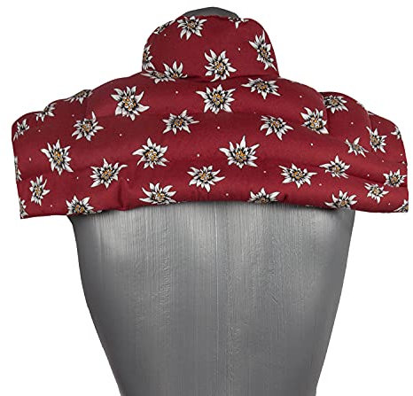 Almohada de huesos de cereza para hombros y cuello con cuello, para microondas (flor Edelweiss y huesos de cereza)