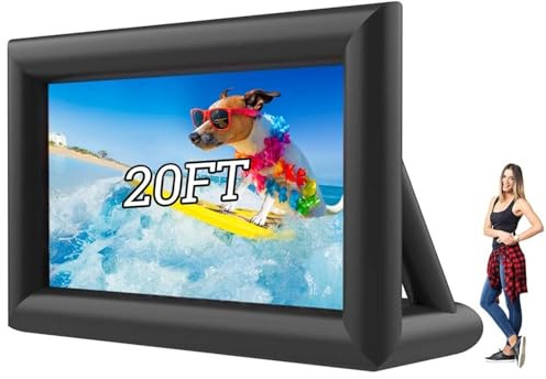 PPXIA Inflatable Movie Screen - Outdoor Mega Projector Screen with Air Blower, Tie-Downs, Repair Kit & Storage Bags, Front and Rear Projection for Movie Nights Backyard Pool Party Cinema (20Feet)