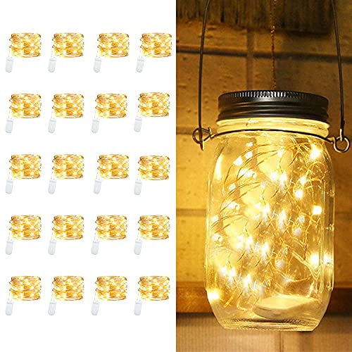 HAOSEE 20 Pack Fairy Lights Battery Operated,3.3ft 20 LED Silver Wire Warm White Firefly Mini String Lights for Mason Jars Party DIY Crafts Wedding Centerpiece Table Décor