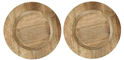 Natural Wooden Chargers for Dinner Plates Set of 2 - Decorative 13 Inch Round Wood Placemats for Dining Table Décor, Wedding, Party, Family Gathering, Christmas, New-Year, Events, & Everyday Use