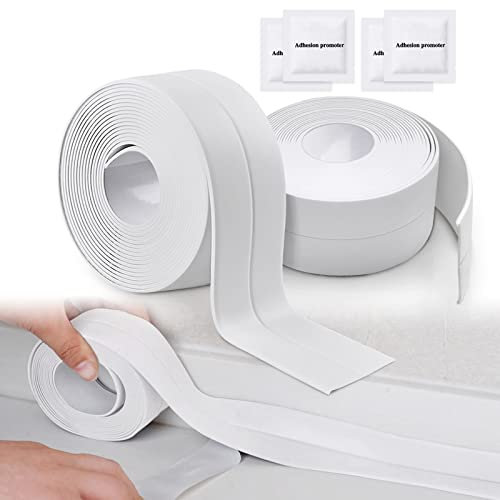 GOCUODE 2 Rotoli Sigillante Autoadesivo Nastro,Impermeabile Striscia di Caulk per Doccia Vasca Cucina Bagno Lavello(Bianco)