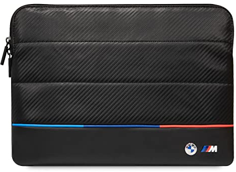 BMW Computer Laptop Sleeve 16 Inches, Compatible with MacBook, Netbook, and Any 14 Laptop, Work & Travel Carbon PU Leather, Foam Padded Laptop Sleeve Bag in Black Tricolor