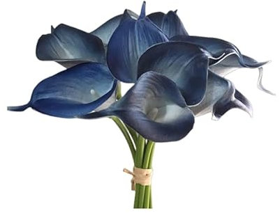 Flores Artificiales de Lirio de Cala de 35cm,12 Cabezas Individuales Accesorio de Ramo de Flores pequeñas,Ramo de Boda para,Guirnalda de Interiores y Exteriores, decoración del hogar y Oficina (Azul)