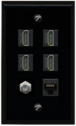 RiteAV Cavo coassiale HDMI a 4 porte - Piastra da parete Ethernet tipo F 1 Cat5E - piatto [nero/nero]