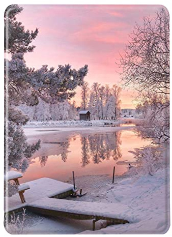 Hülle für Kindle Paperwhite 10. Generation 2018 6 Flip Leder Silikon Weich Schutzhülle, Auto Aufwachen oder Schlafen Magnetisch TPU Case, Landschaft Baum Aurora Muster Hülle für Paperwhite 2018 (4)