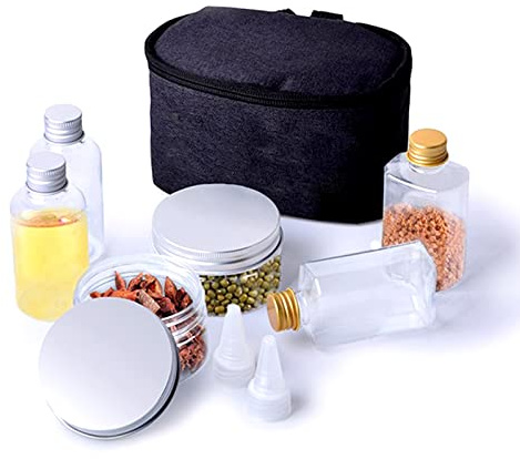 RoseFlower Pot d'assaisonnement Portable, Lot de 8 Pots À Épices avec Sac de Rangement - poivre, sel, Récipient à épices pour Voyage de Pique-nique au Barbecue en Camping en Plein Air