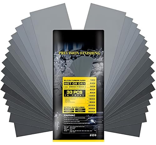 Woonyee 33 Pcs Schleifpapier, 180-5000 nassschleifpapier/wasserschleifpapier und Trocken Sandpapier, schmirgelpapier für polieren/schleif/sanding/handschleifblock/schleifset schleifwerkzeug