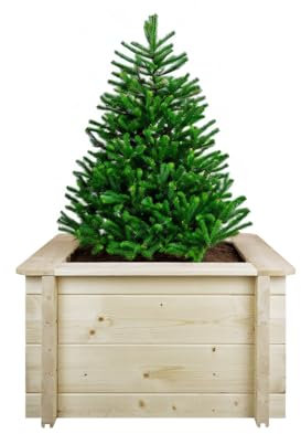 TIMBELA Hochbeet Holz - 58x58xH35 cm - Blumenbeet für Garten - Kräuterbeet - Pflanzkasten Holz - Hochbeet Balkon Garten Terrasse - Solid 28 mm Pine/Spruce Wood M616