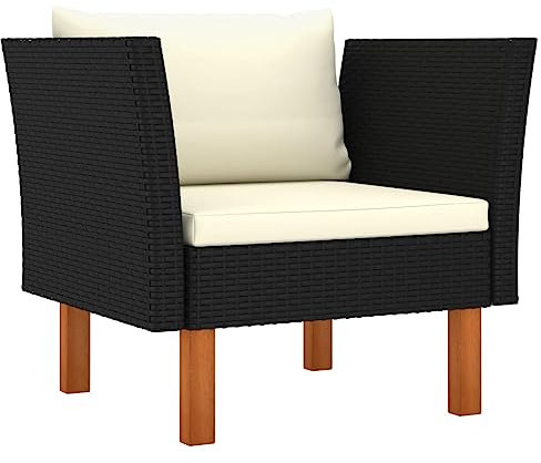 FIRBNUS Gartensofa Poly Rattan und Eukalyptus Massivholz Loungemöbel Loungesessel Outdoor Rattansessel Rattan Lounge Gartenmöbel Holz Lounge Sofa Outdoor Gartenstuhl Rattan Stühle mit Armlehne