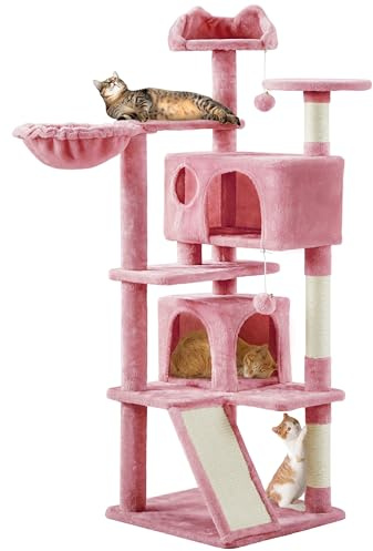 Yaheetech Árbol Rascador para Gatos 146cm Multinivel con Base Estable Rosa