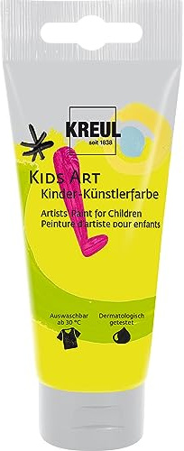 KREUL 43319 - Kids Art Kinder-Künstlerfarbe, Fluoreszierend Gelb 75 ml Tube, Schulmalfarbe auf Wasserbasis, matte deckende Bastelfarbe für Leinwand, Papier und Karton, vegan